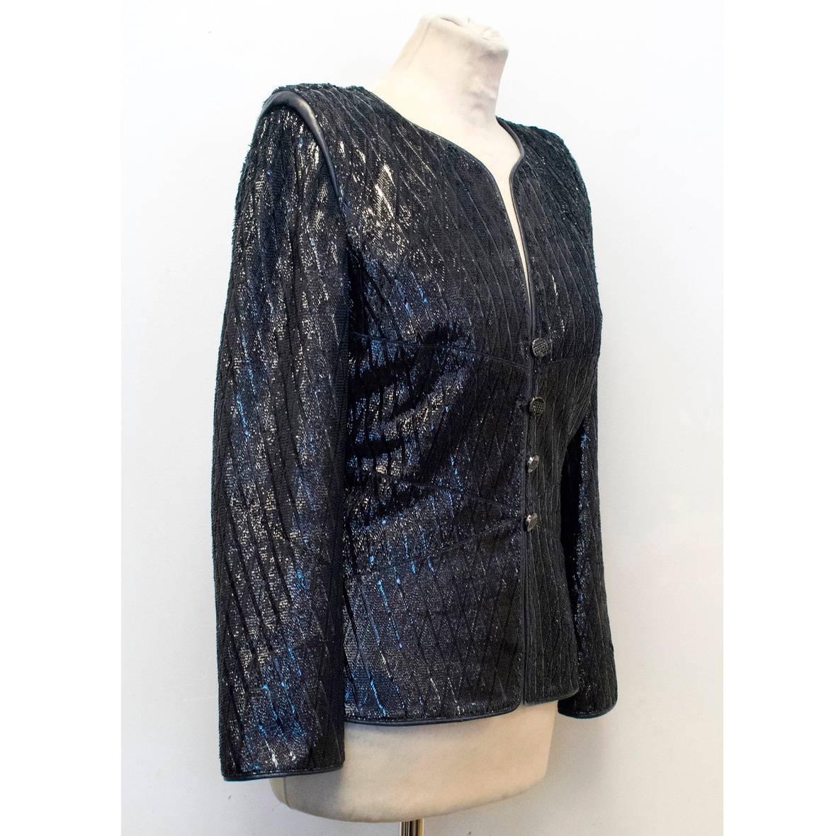 Chanel Navy Lambskin Sparkly Jacket For Sale 4