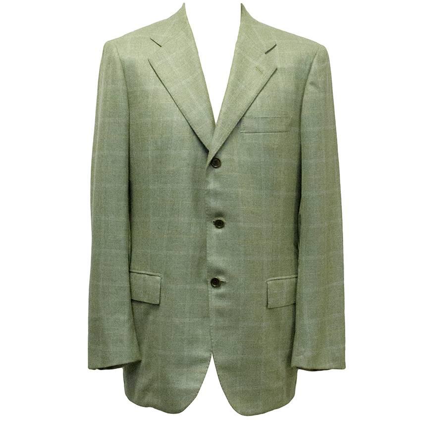 Kiton Green Cashmere Check Blazer For Sale
