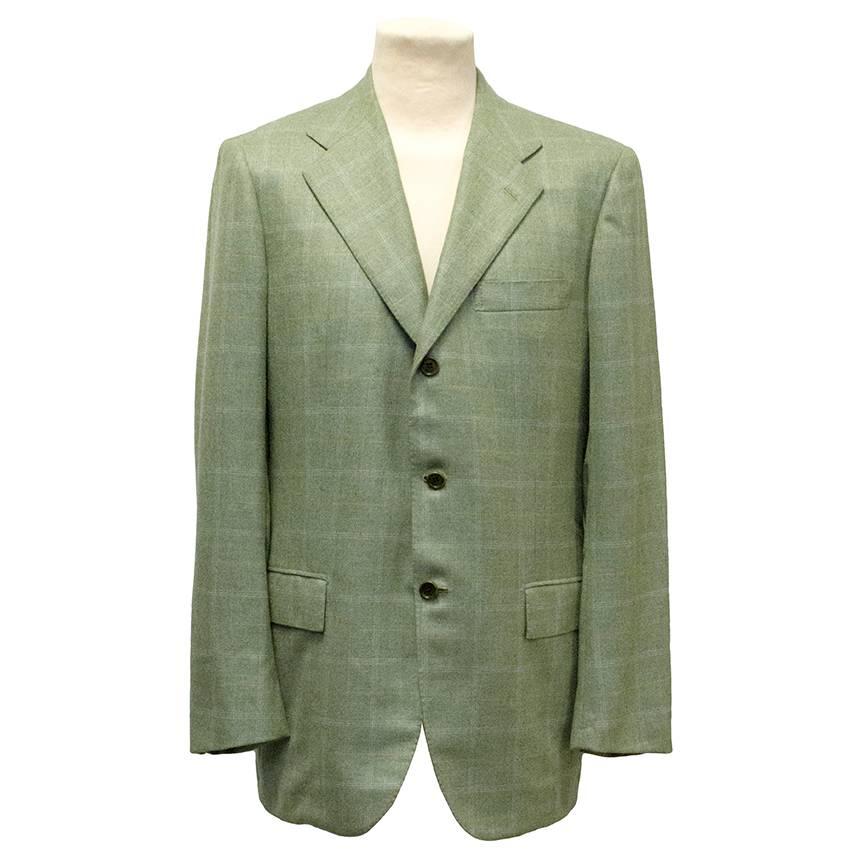 Gray Kiton Green Cashmere Check Blazer For Sale