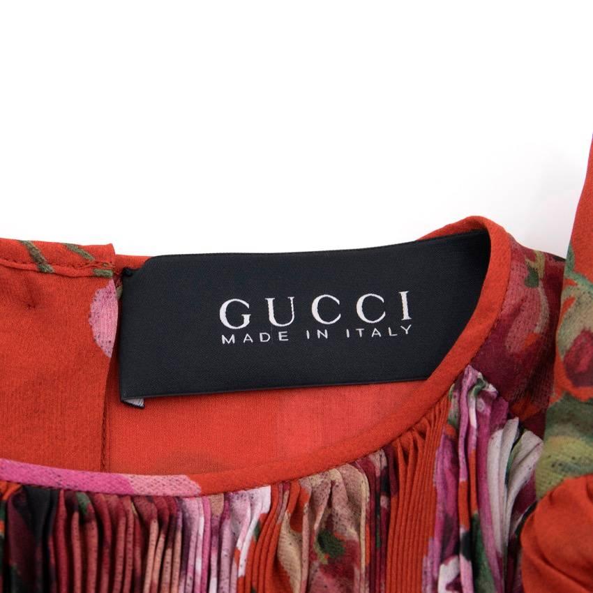 Gucci Red Floral Silk Mini Dress In New Condition In London, GB