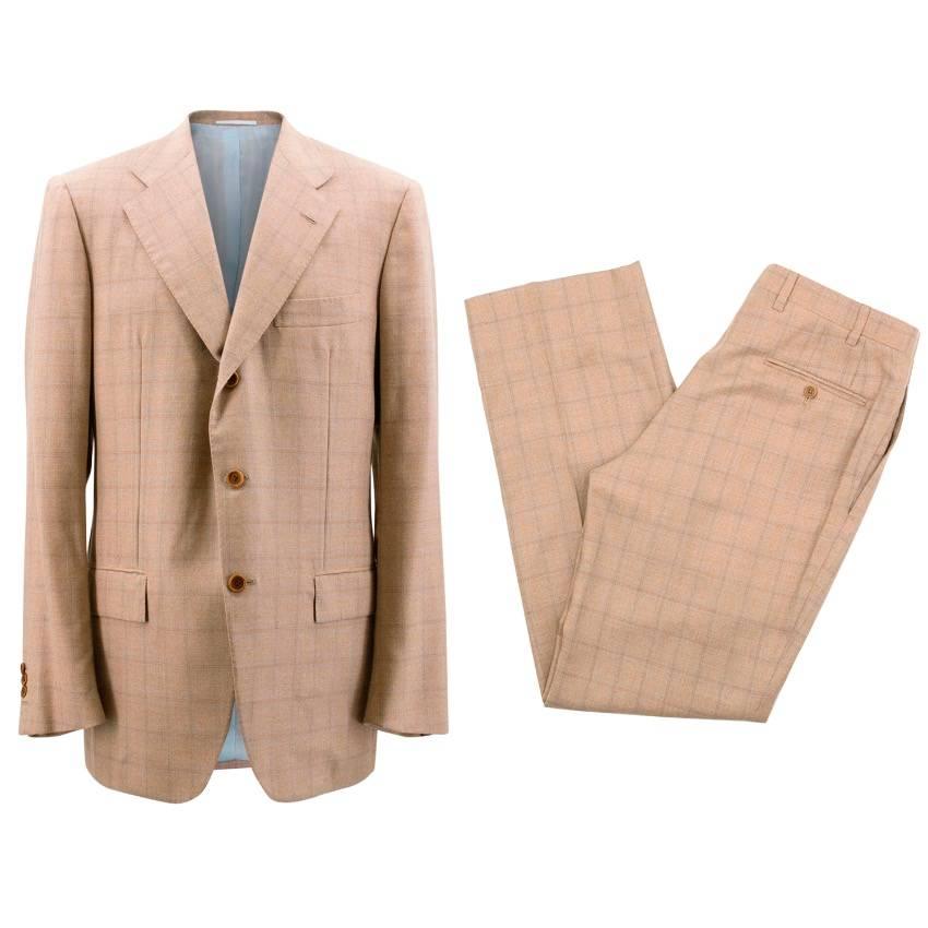 Kiton Men's Tan Cashmere Check Suit For Sale