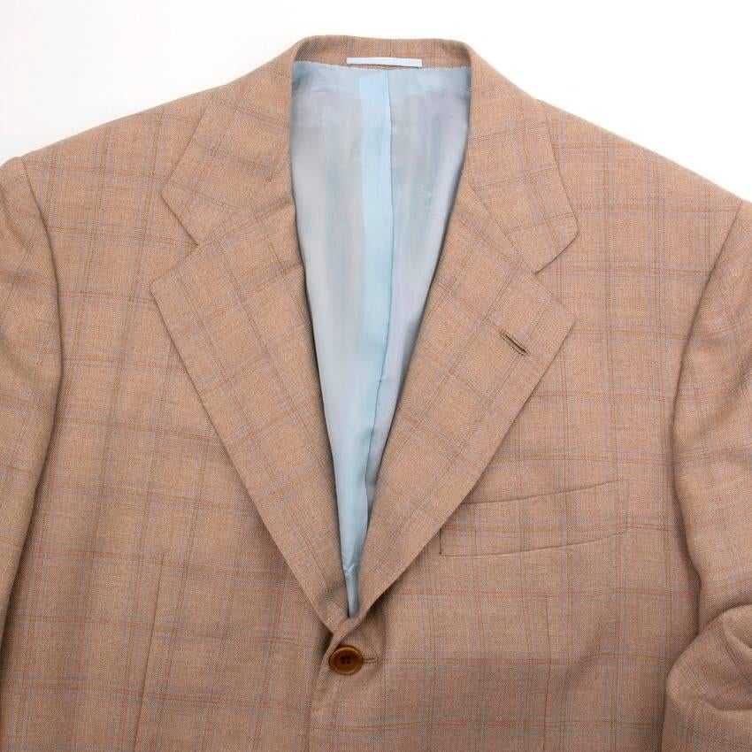 Beige Kiton Men's Tan Cashmere Check Suit For Sale