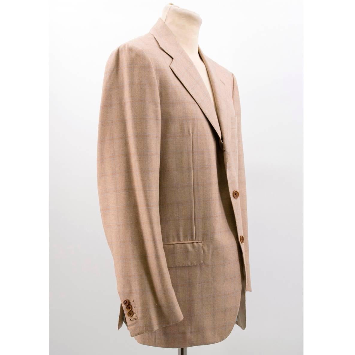 Kiton Men's Tan Cashmere Check Suit For Sale 1