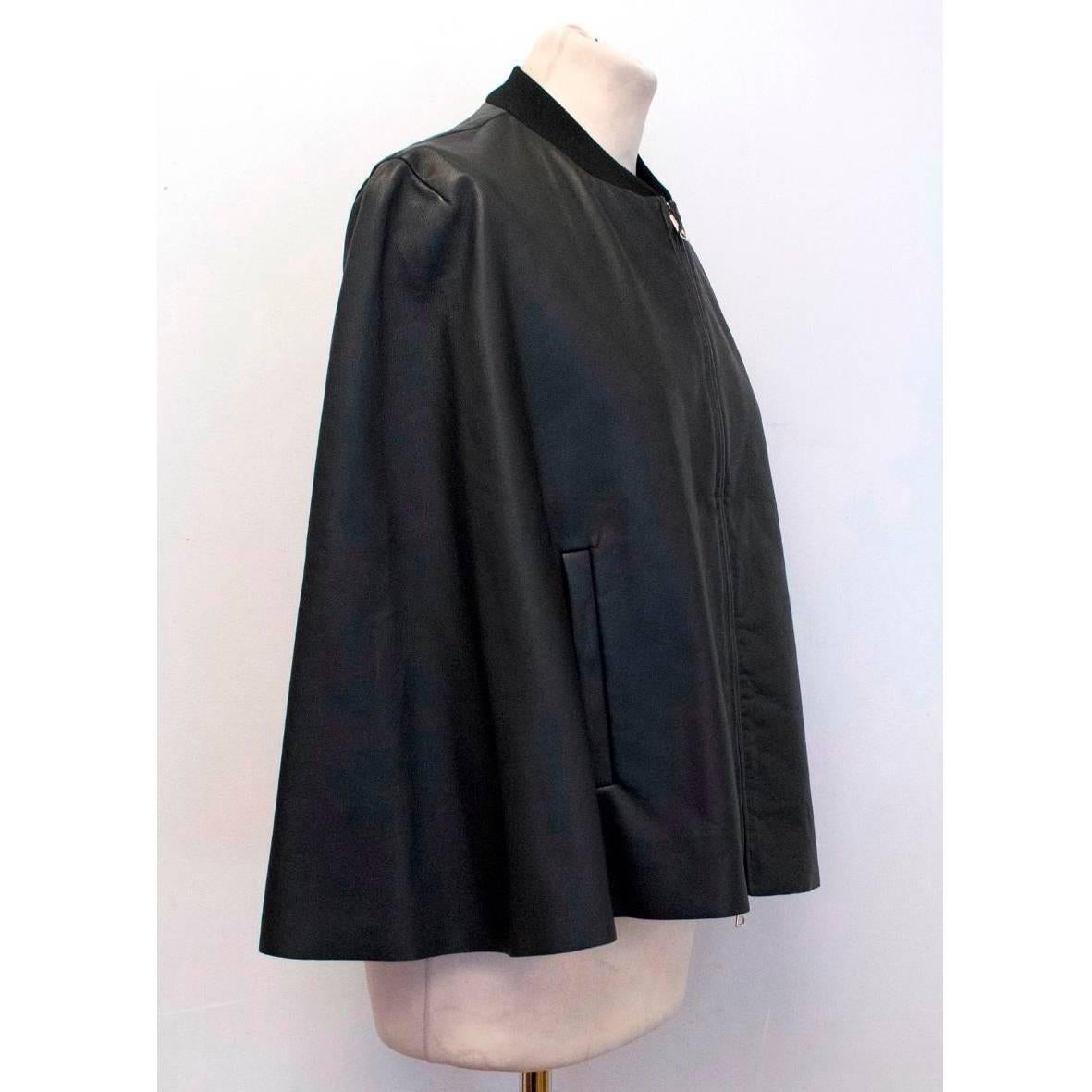 Women's Vionnet Black Leather Cape with Sheer Detail For Sale