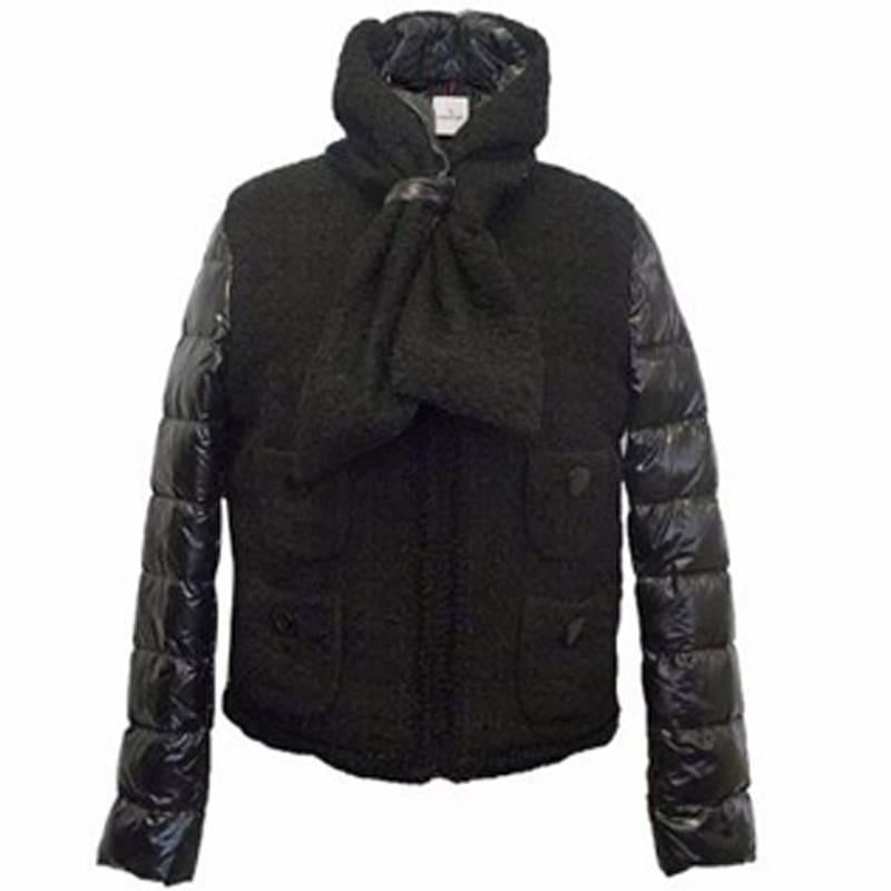 Moncler Black Puffer Tweed Jacket For Sale