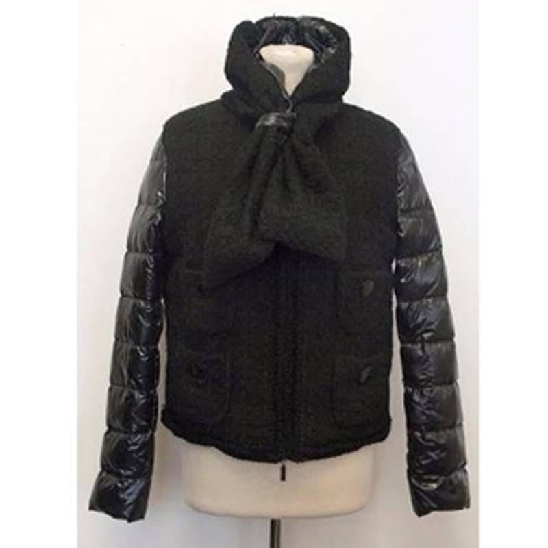 Women's Moncler Black Puffer Tweed Jacket For Sale