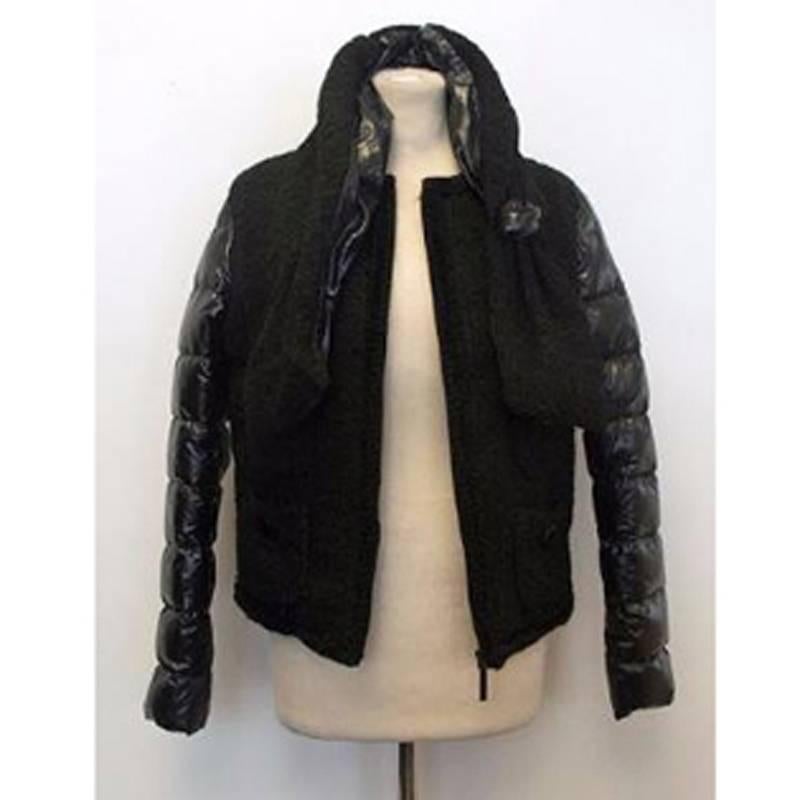 Moncler Black Puffer Tweed Jacket In Excellent Condition For Sale In London, GB