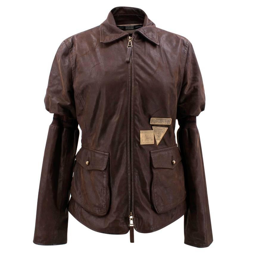 Gianfranco Ferre Brown Leather Jacket For Sale