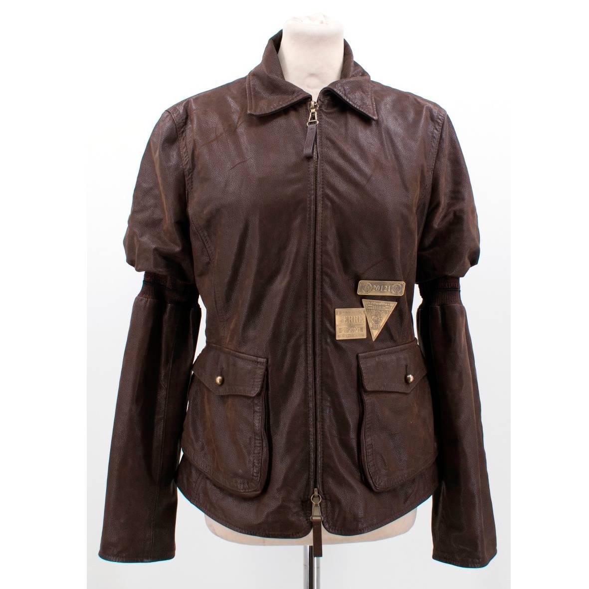 Gianfranco Ferre Brown Leather Jacket For Sale 5