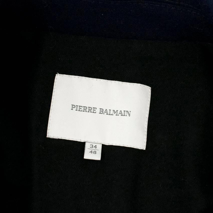 Black Pierre Balmain Navy Wool Biker Jacket For Sale