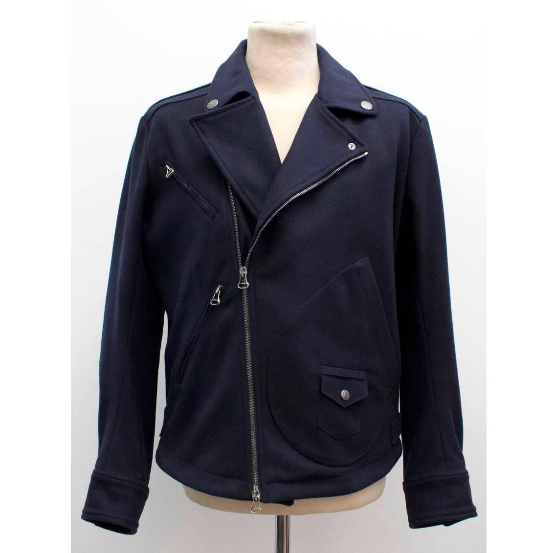 Women's Pierre Balmain Navy Wool Biker Jacket For Sale