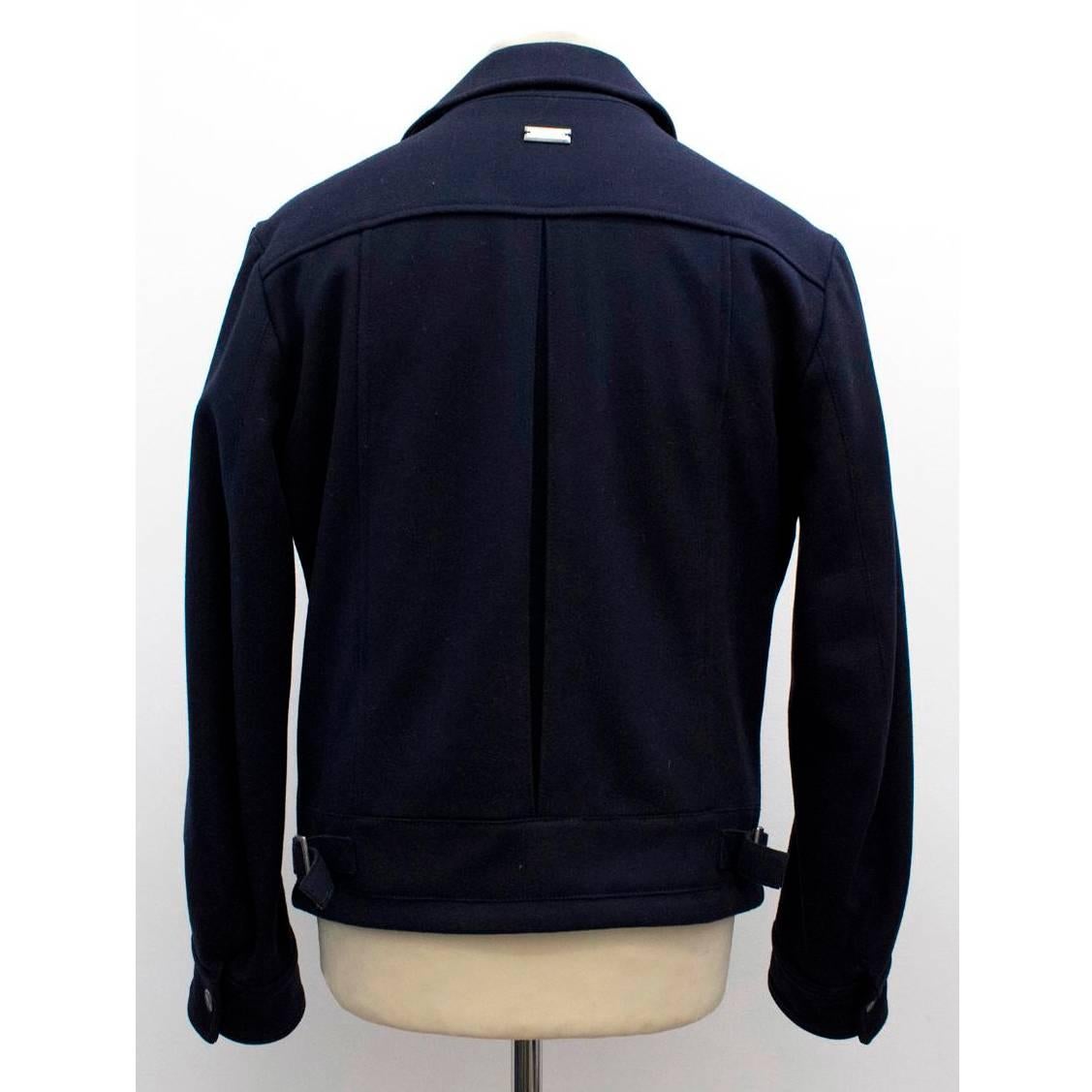Pierre Balmain Navy Wool Biker Jacket For Sale 3