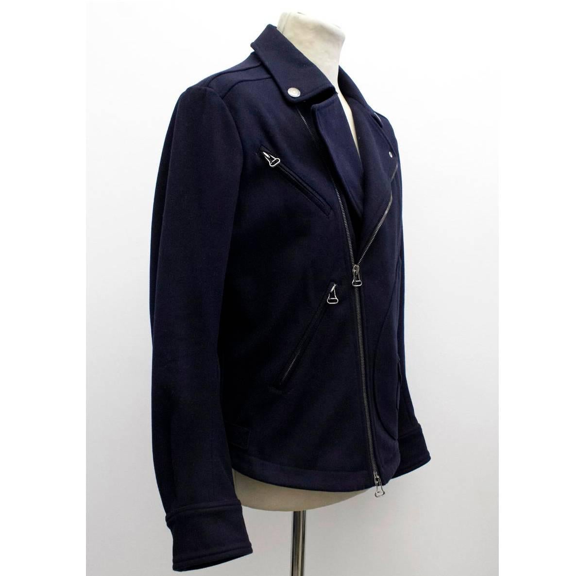 Pierre Balmain Navy Wool Biker Jacket For Sale 5