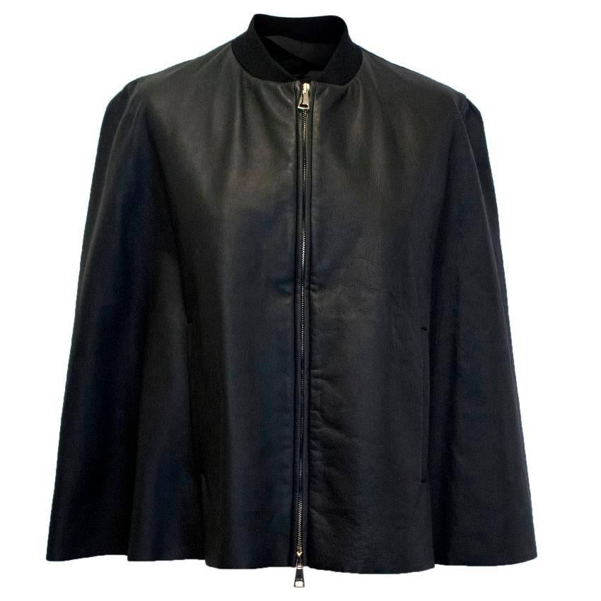 Vionnet Black Leather Cape with Sheer Detail For Sale