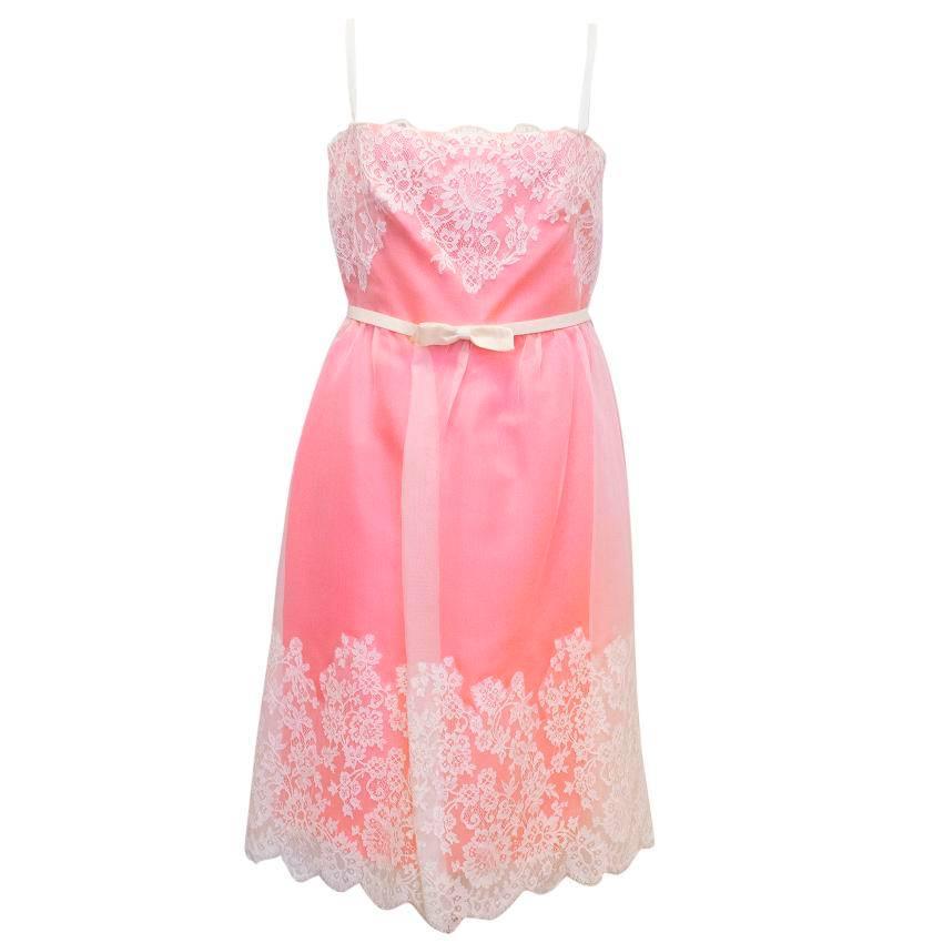 Valentino Pink and White Lace Dress - Size US 8 For Sale
