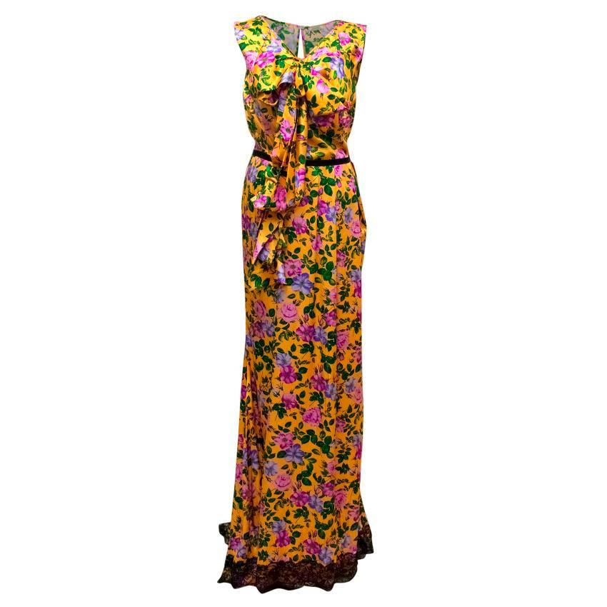 Nina Ricci Yellow Silk Floral Gown For Sale