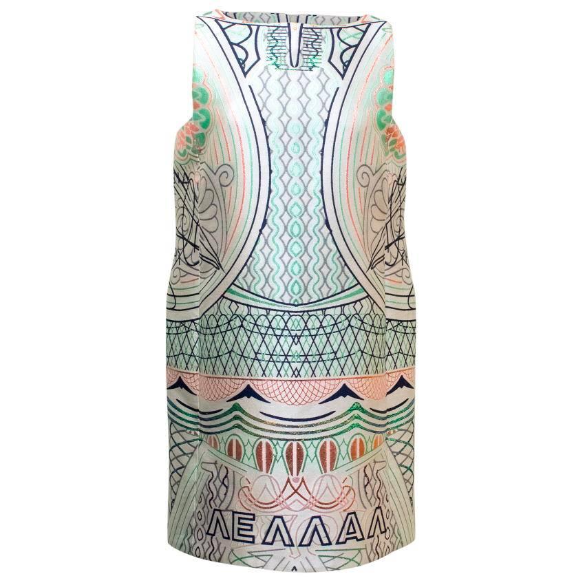 Mary Katrantzou Silver Shift Dress with Metallic Print For Sale