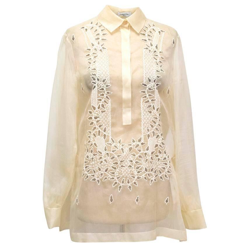 Valentino Sheer Cream Blouse For Sale