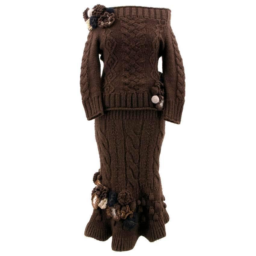 Alexander McQueen Brown Knit Skirt and Top Set