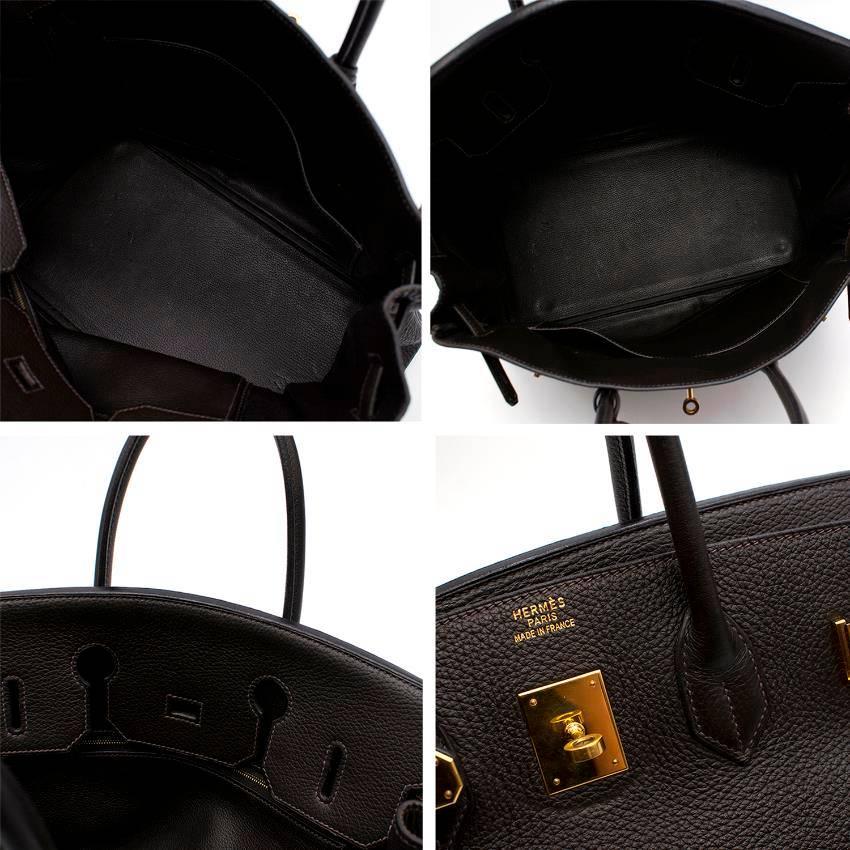 Hermes 'cafe' 35cm Birkin Bag in Taurillon Clemence leather.

Made in France. 

Fabric: Taurillon Clemence. 

Date stamp: 'F' in a square (2002). 

Features two rolled leather handles and comes with a clochette with lock and two keys. 

Includes