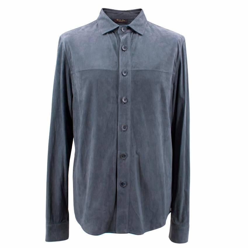 Loro Piana Blue Leather Shirt M For Sale 1