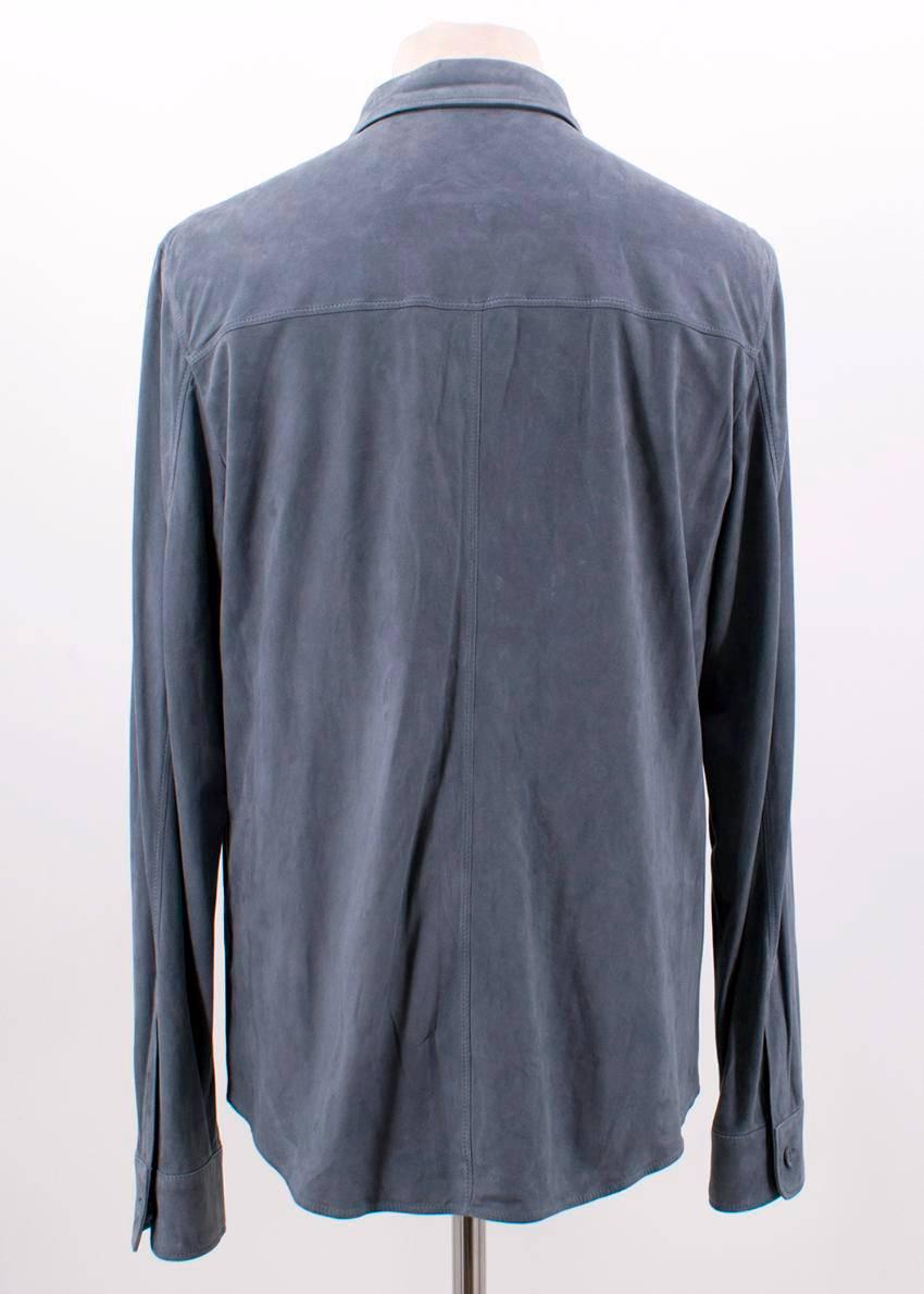 Gray Loro Piana Blue Leather Shirt M For Sale