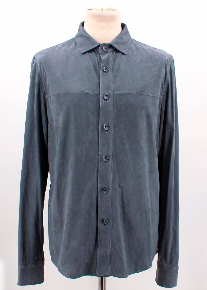 Loro Piana Blue Leather Shirt M For Sale 4