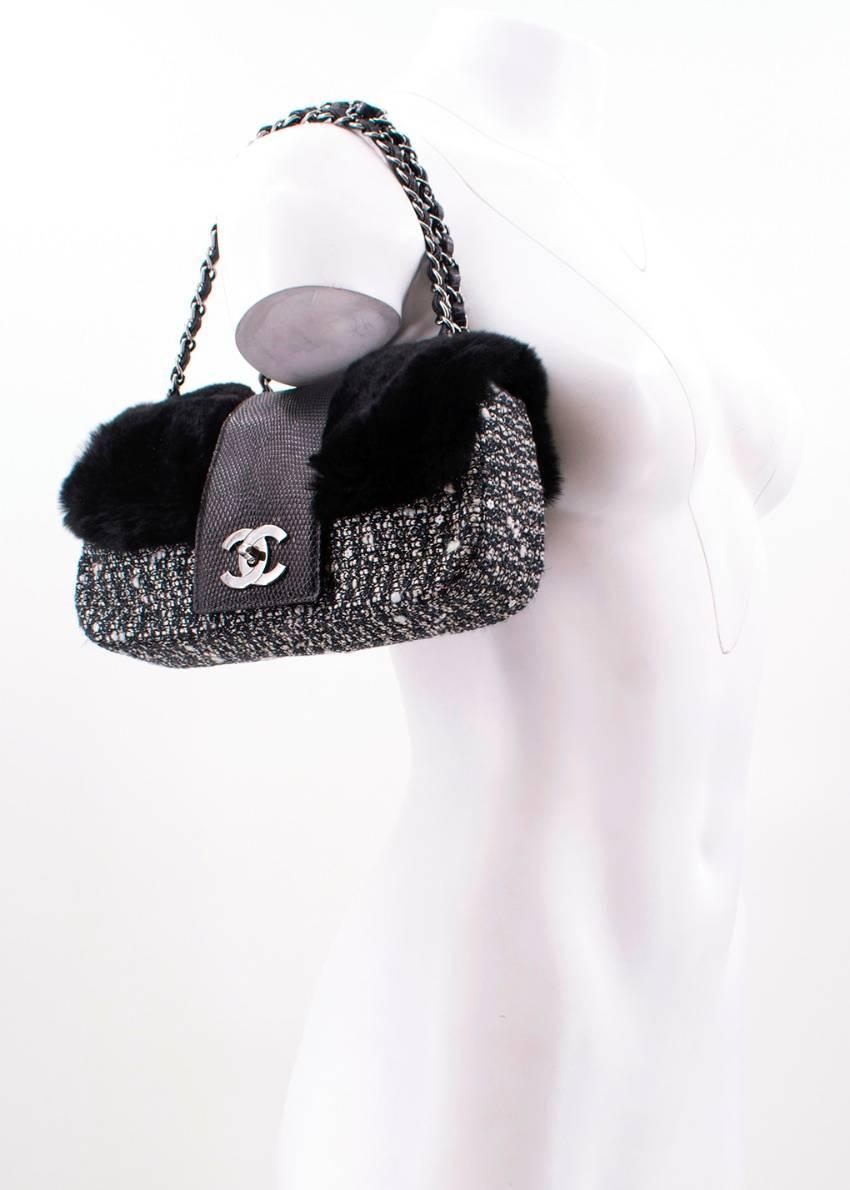 Women's Chanel Tweed Rabbit and Leather small flap bag For Sale