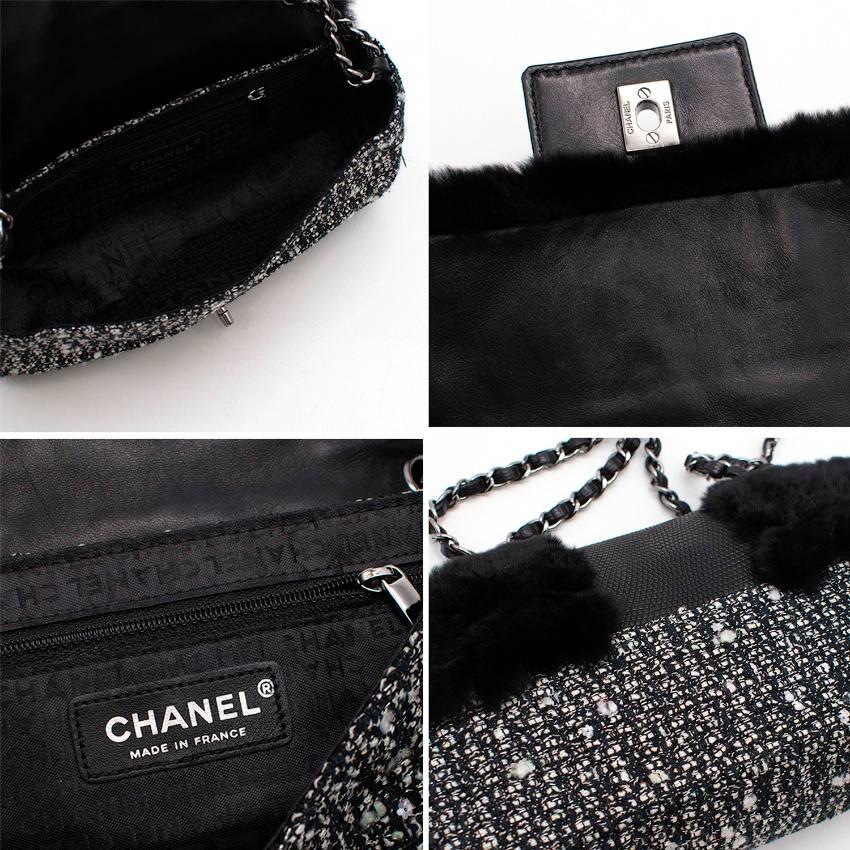 Chanel Tweed Rabbit and Leather small flap bag In Excellent Condition For Sale In London, GB
