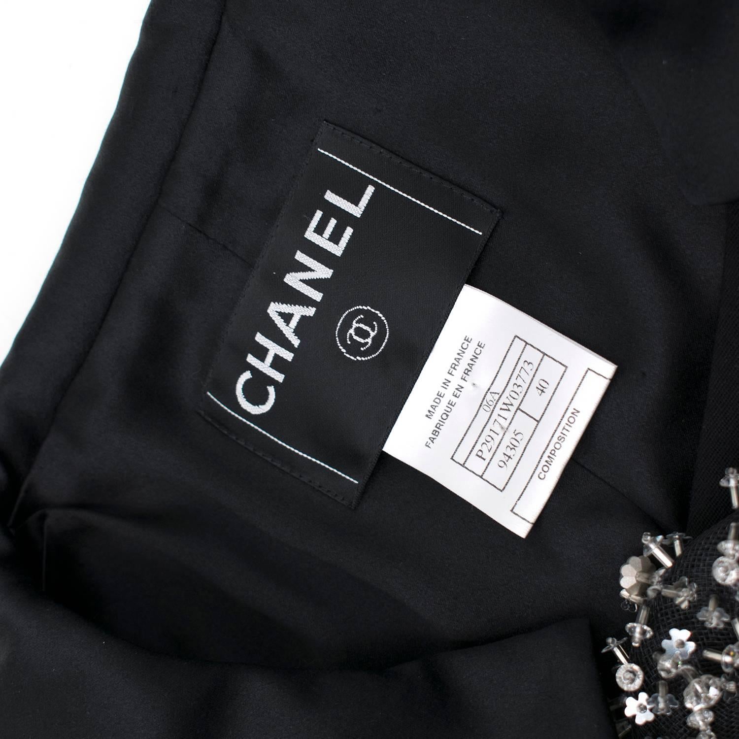 Black Chanel Jacket and Skirt Suit with embellished brooch For Sale