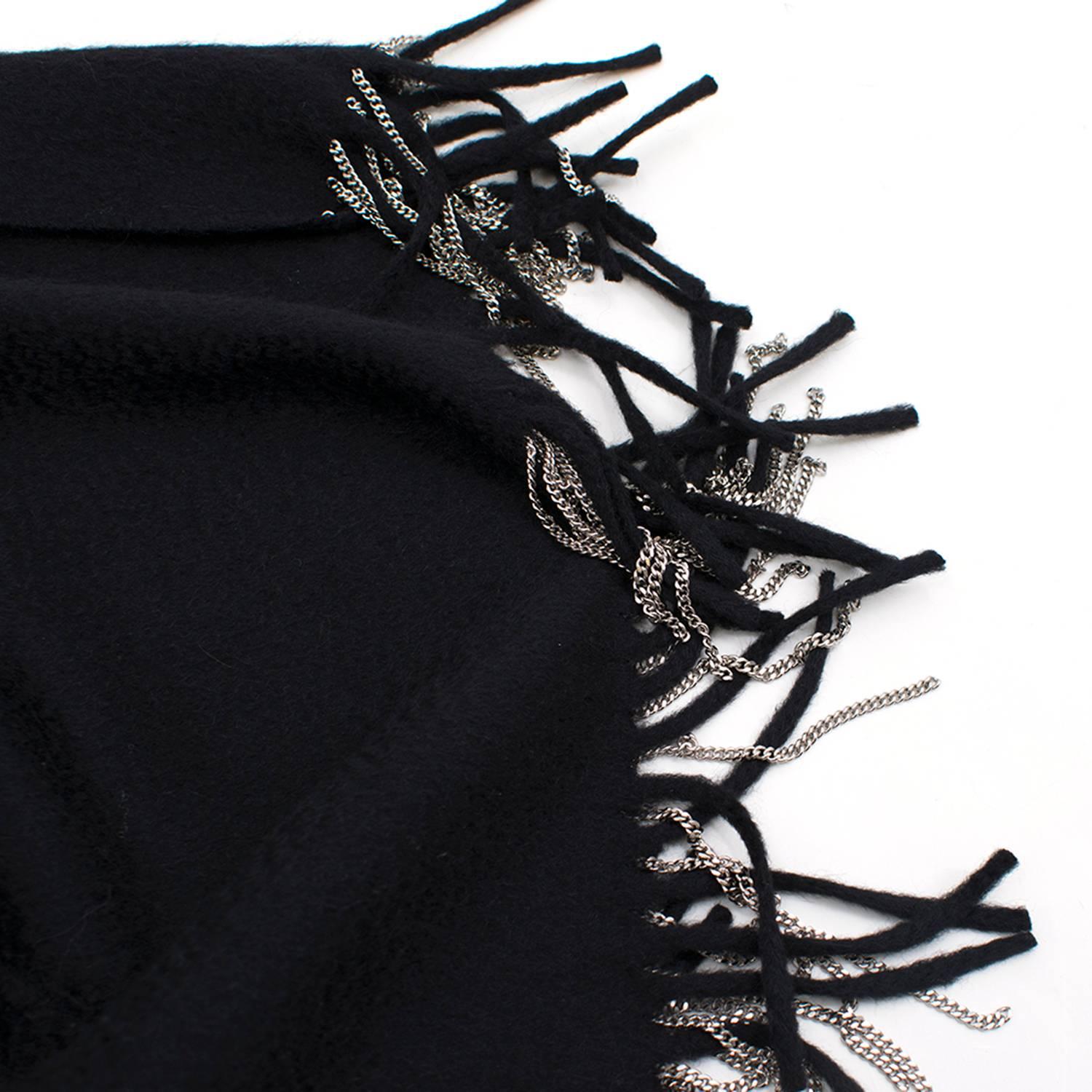 Chanel Black Thick Cashmere Chain Fringe and Embellished CC Wrap  For Sale 2