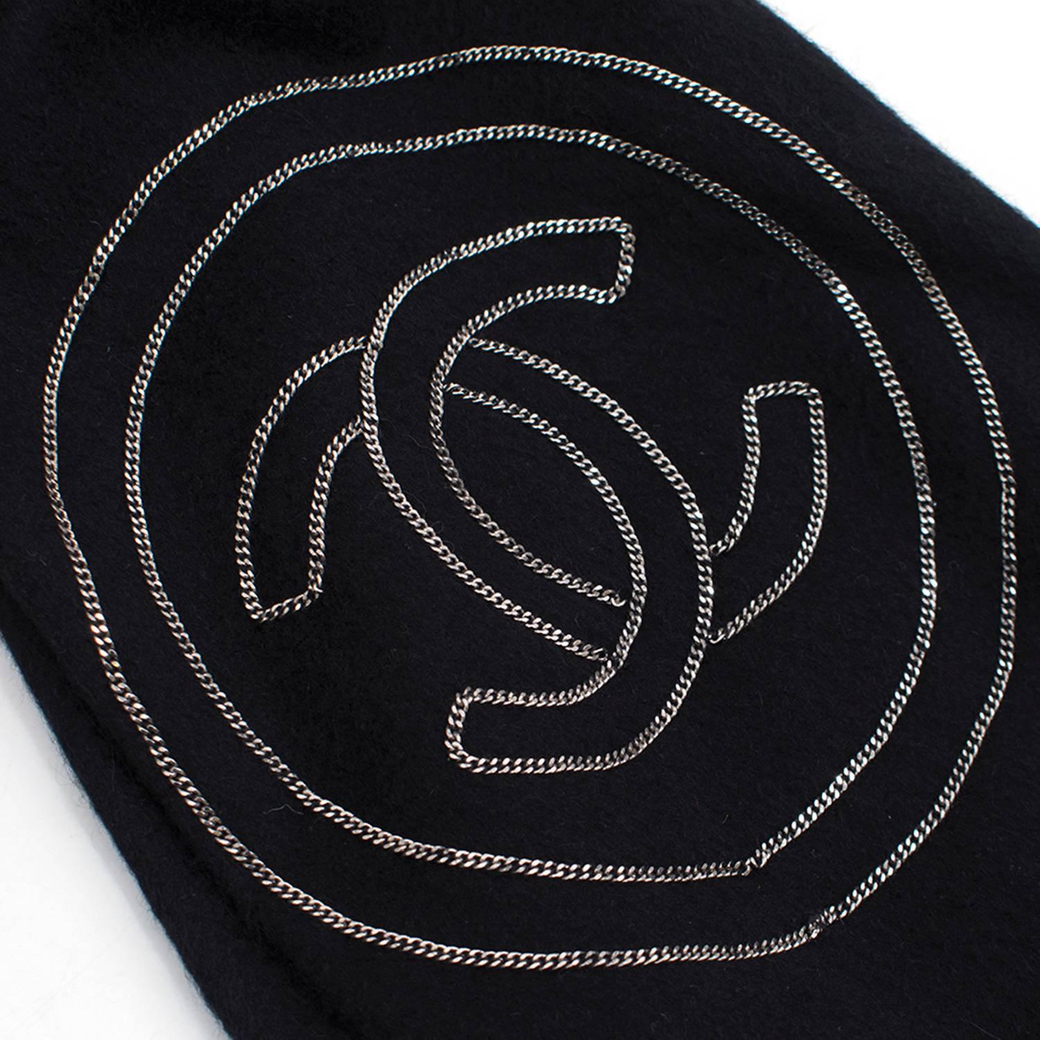 Chanel Black Thick Cashmere Chain Fringe and Embellished CC Wrap  In New Condition For Sale In London, GB