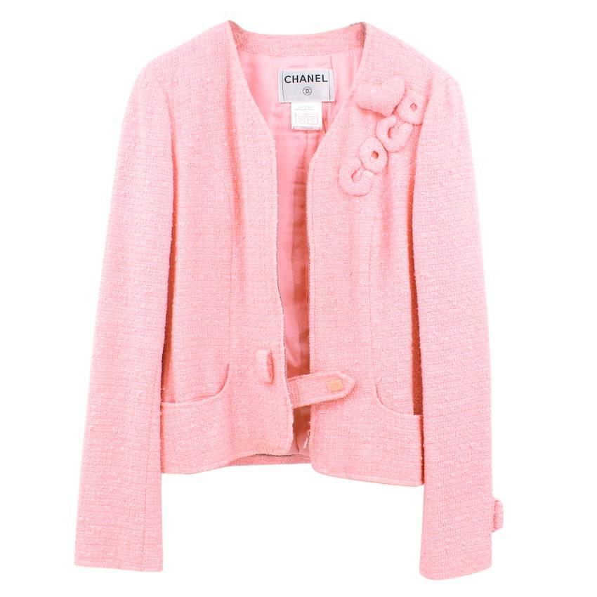 Chanel Pink Cotton Blend Coco Tweed Jacket For Sale 2