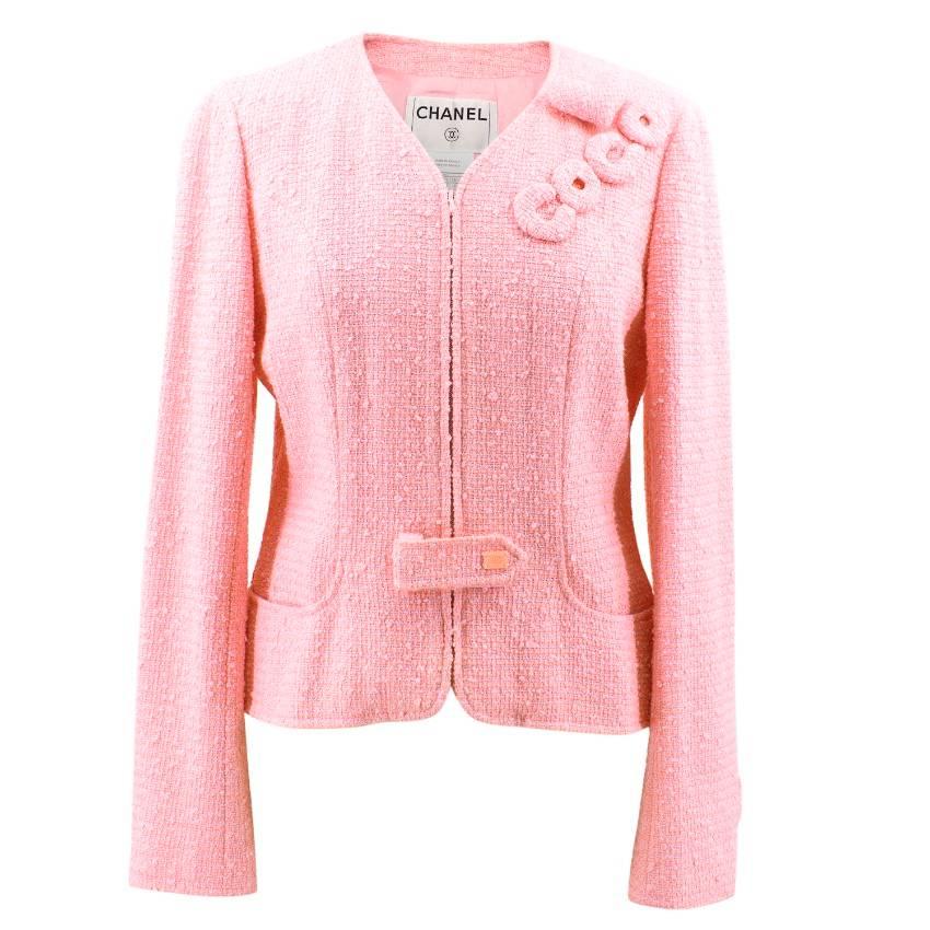 Chanel Pink Cotton Blend Coco Tweed Jacket For Sale