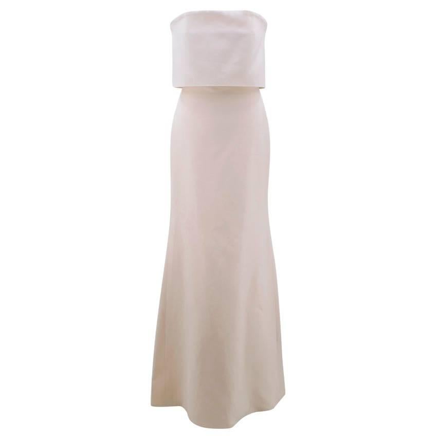 Victoria Beckham Cream Silk Column Strapless Gown (US: 6/S)  For Sale