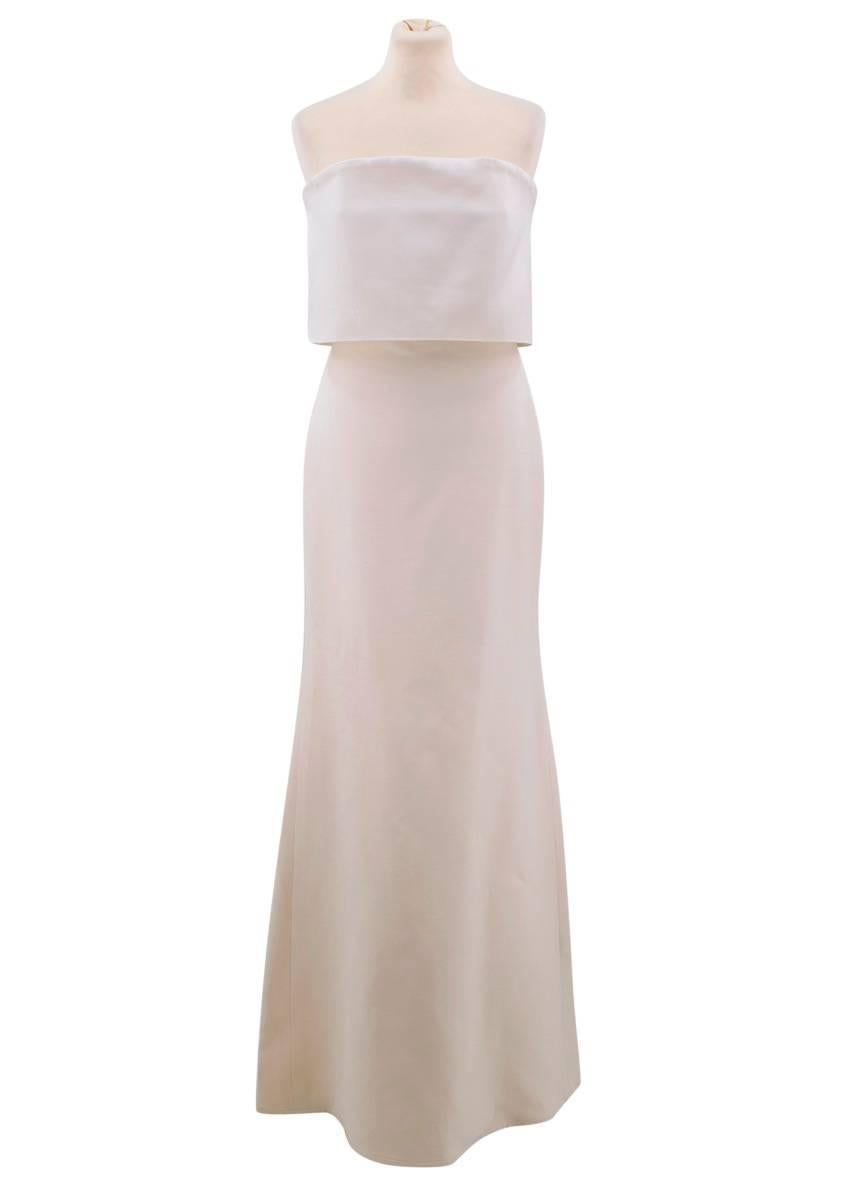Victoria Beckham Cream Silk Column Strapless Gown (US: 6/S)  For Sale 2