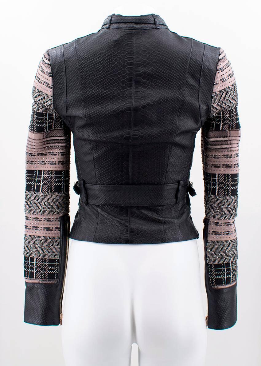 Herve Leger Black Lamb Leather Jacket (Size: US 4/XS)  In Good Condition For Sale In London, GB