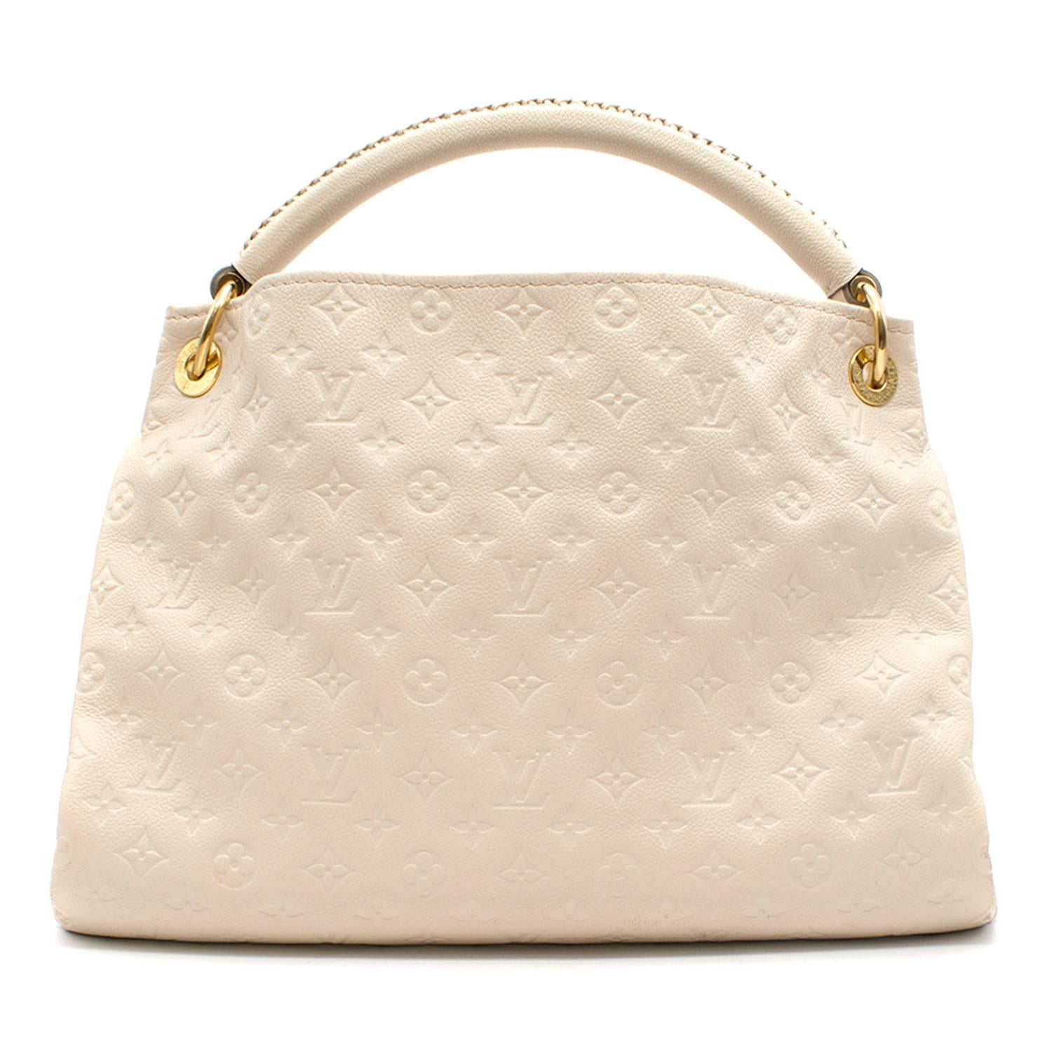 Louis Vuitton off- white monogram leather hobo bag. 

Features signature Louis Vuitton monogram pattern embossed on surface of bag. 
Features one interior zipped pocket and six interior pouches. 

Fabric: Leather/Gold- toned hardware. 

Condition: