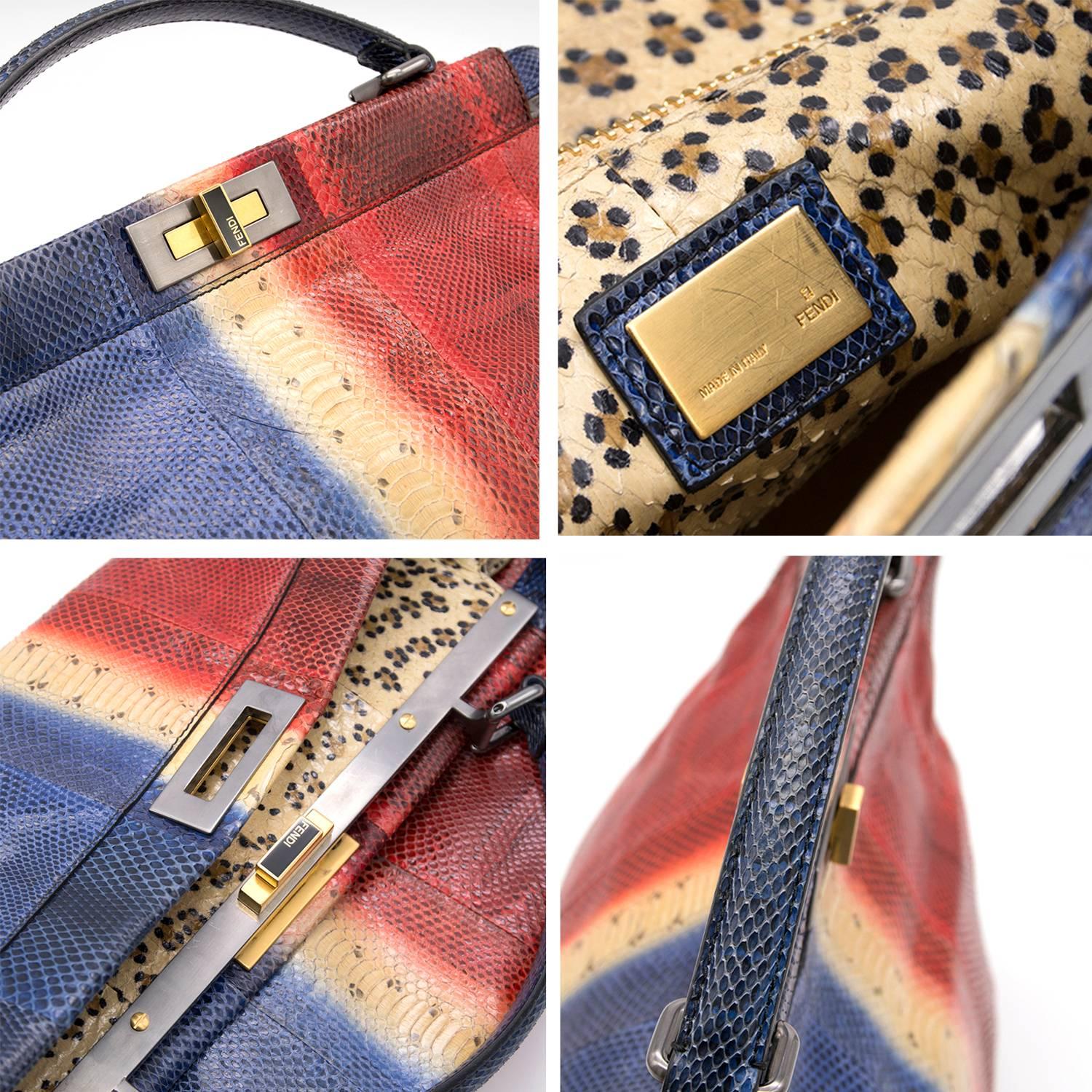 Fendi Multicolor Python Leather Large Peekaboo Tote Bag In Good Condition For Sale In London, GB