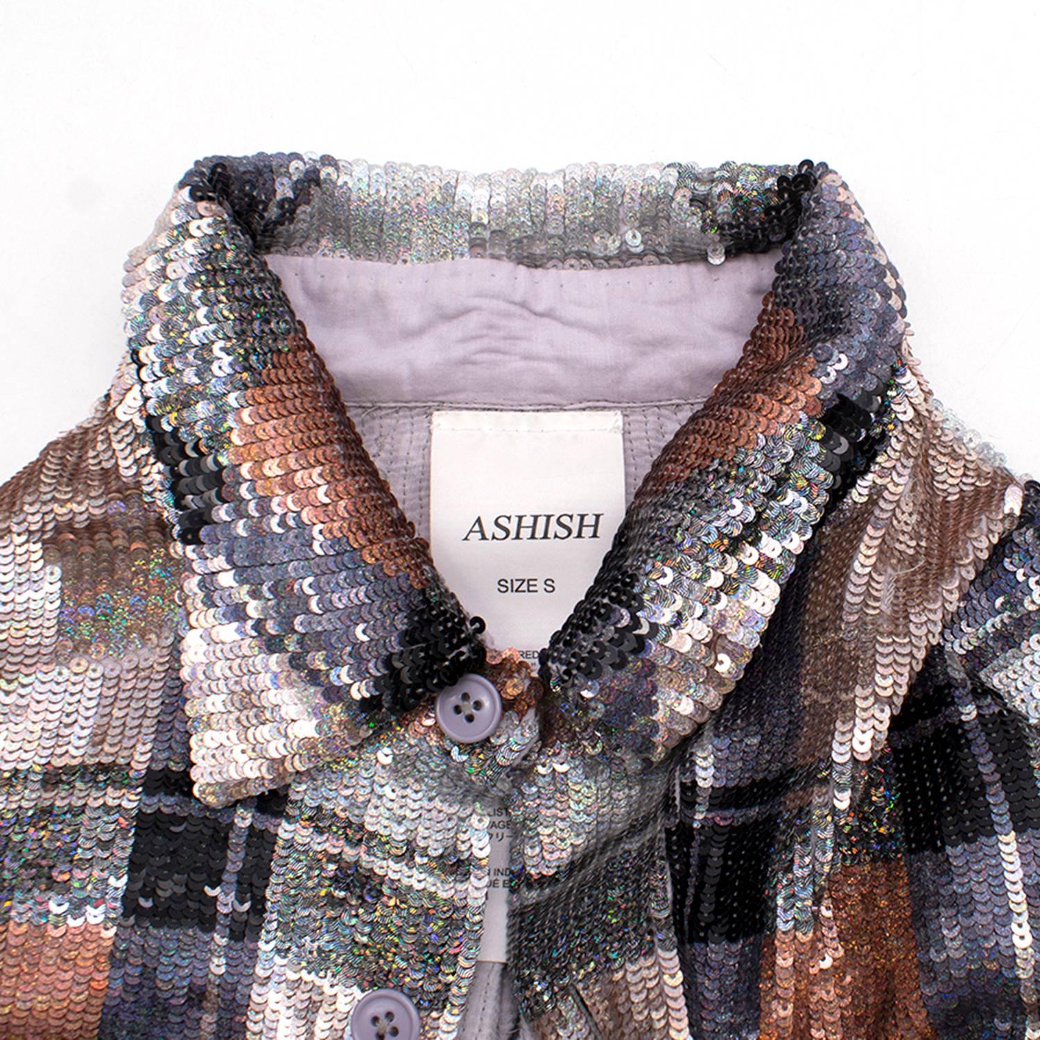 Gray Ashish Checked Sequin-Embellished Shirt, S/S 2018