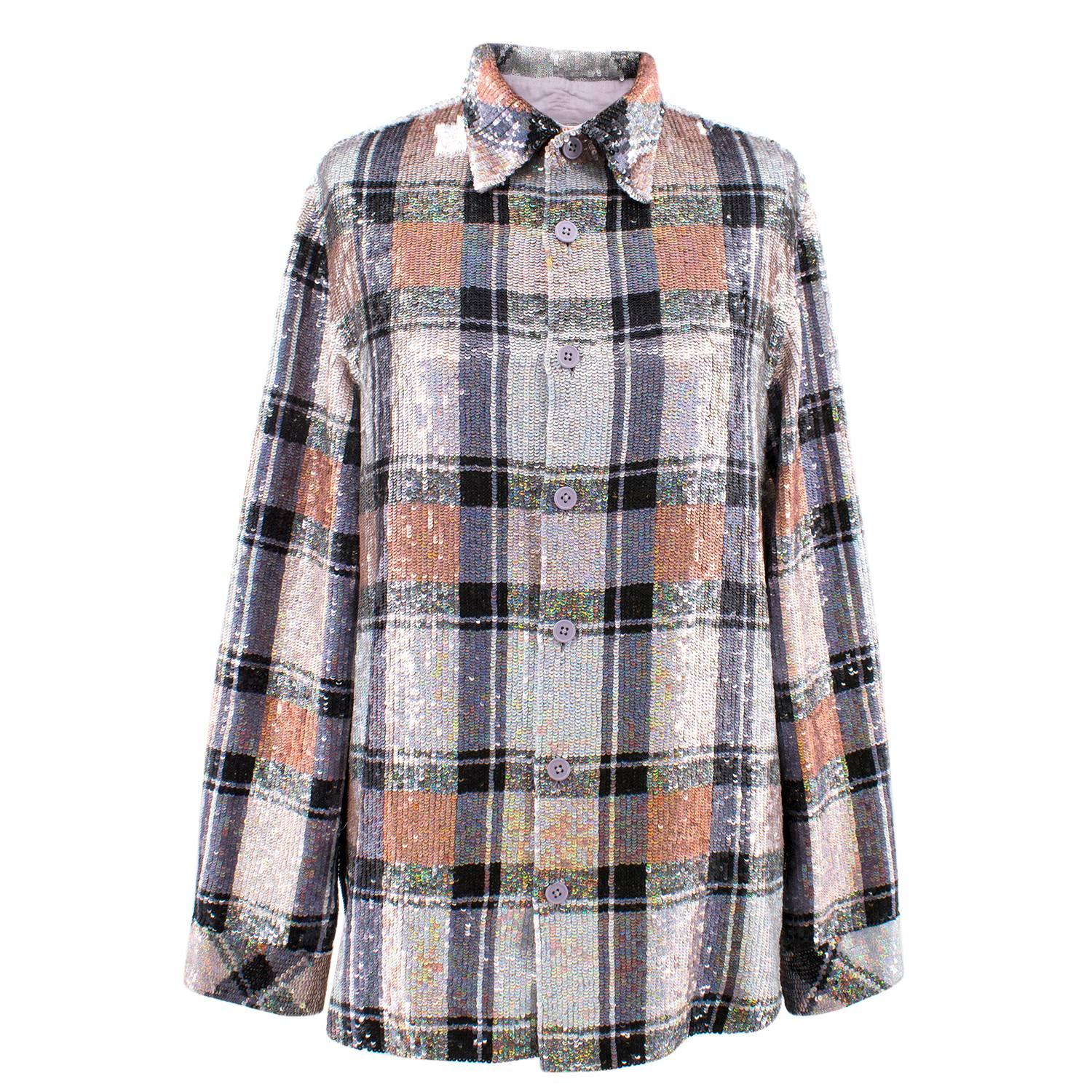 Ashish Sequin embellished checked Shirt.

Current Ashish 2018 Collection. 

100% Cotton. 

Features sequinned plaid pattern, collar, long sleeves, box pleat at the back for definition and front button fastening. 

Perfect condition: 10/10. Never