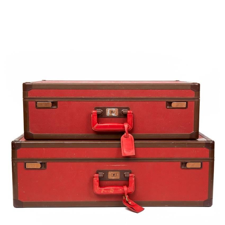 Louis Vuitton Pair of Vintage Red Leather Suitcases For Sale