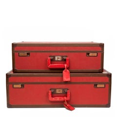 Louis Vuitton Pair of Vintage Red Leather Suitcases