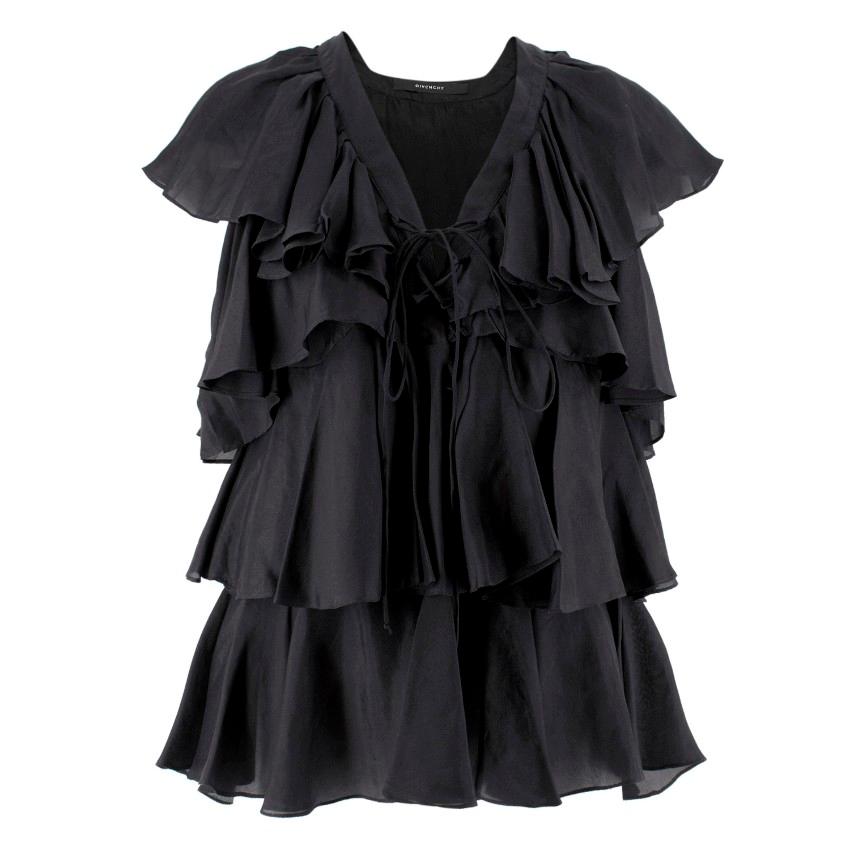 Givenchy Black Silk Ruffle Top Size 4 For Sale