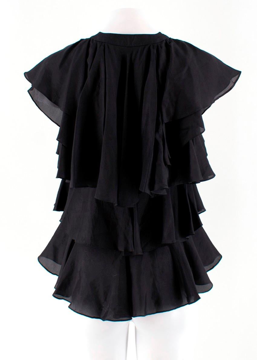 Givenchy Black Silk Ruffle Top Size 4 In Excellent Condition For Sale In London, GB