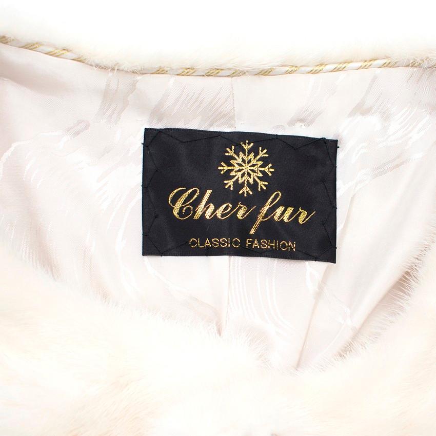 Women's Cher Fur White Mink Fur Longline Coat with inner waist ties Size 10 For Sale