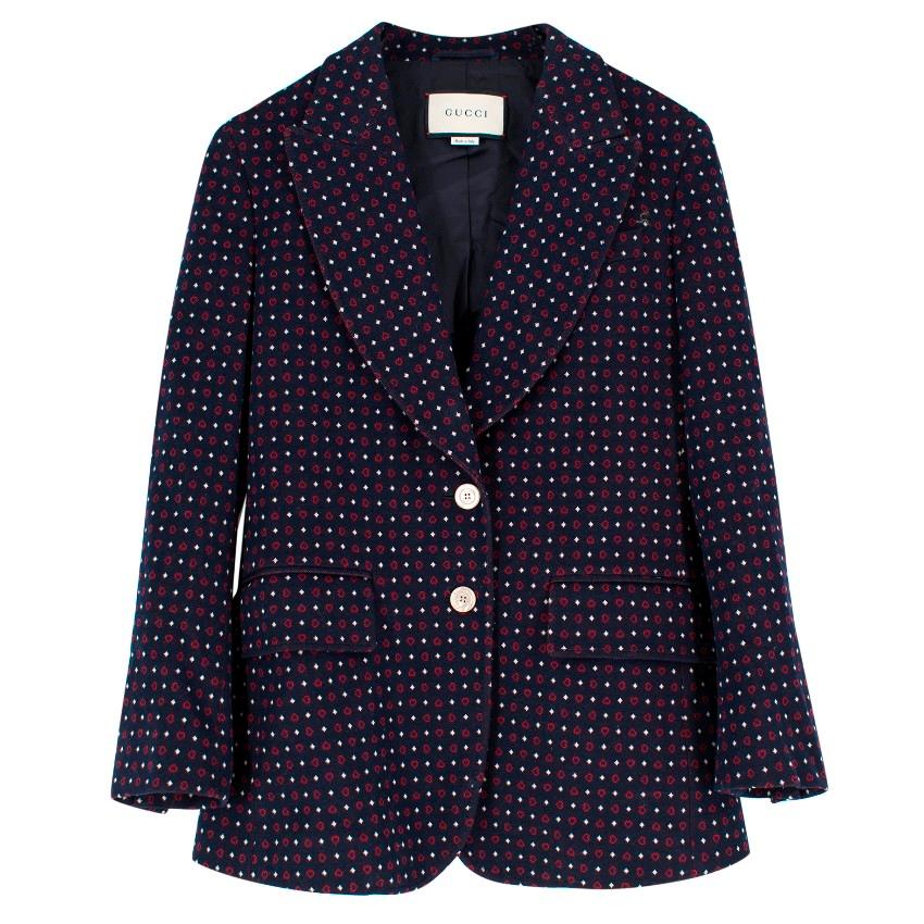 Gucci Navy Patterned Blazer Size 4 In Excellent Condition For Sale In London, GB