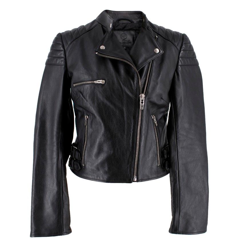 Alexander McQueen Black Leather Jacket Size 2 For Sale