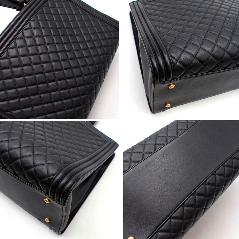 Chanel Black Quilted Leather Boy Shopping Tote Bag For Sale at 1stDibs