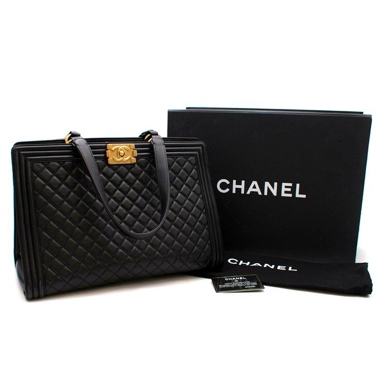 Chanel Black Quilted Leather Boy Shopping Tote Bag For Sale at 1stDibs
